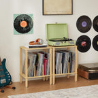 LELELINKY 2-Tier Bamboo Record Player Stand - Image 2