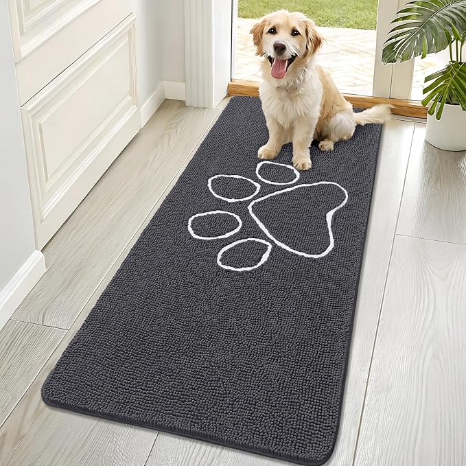 OLANLY Dog Door Mat for Muddy Paws 70x32, Paw Print Design Chenille Mud Mat | by OLANLY
