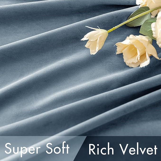 MIULEE Velvet Curtains 52x108 inches 2 Panels Stone Blue Blackout Curtains | - Image 4