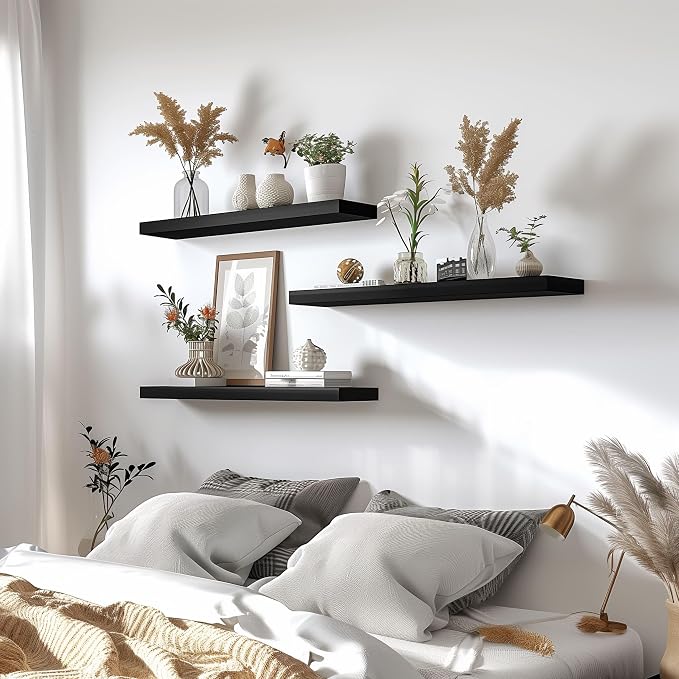 YYWUOJJ Wood Floating Shelves for Wall Decor, Rustic Wall Shelves for Bedroom - Image 4