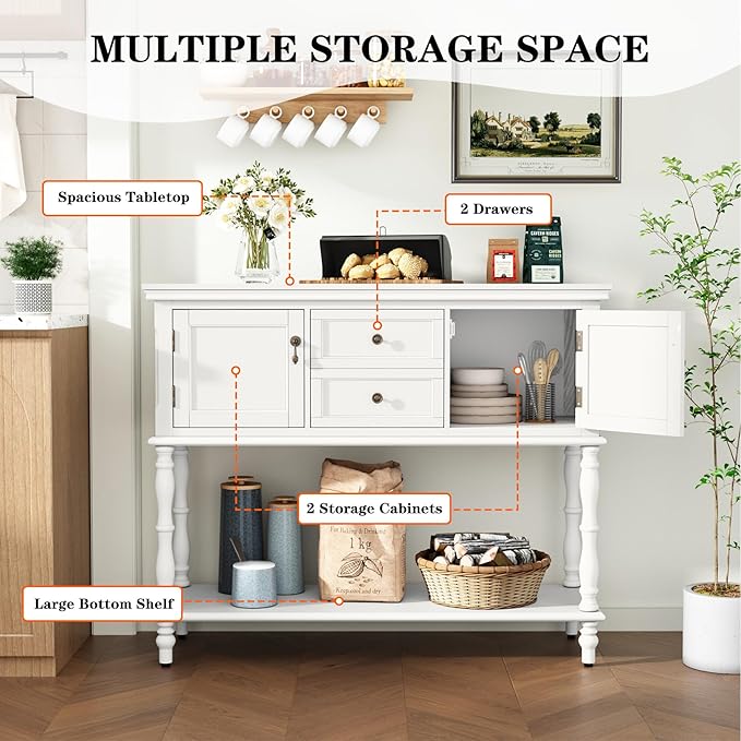 ARTPOWER Console Table with 2 Drawers, Retro Entryway Table with 2 Door - Image 3