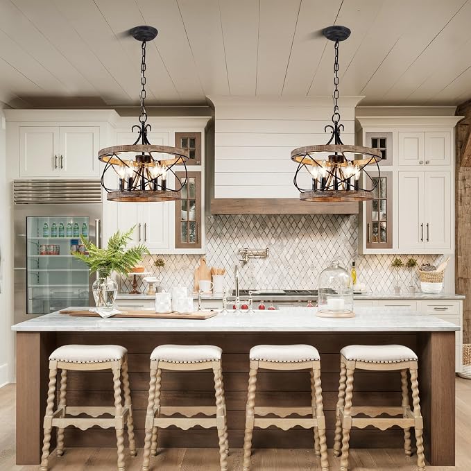 15.7" Farmhouse Chandelier, 5-Light Rustic Drum Chandelier Light Fixture Over - Image 9