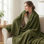 Exclusivo Mezcla Soft Waffle Fleece Bed Blanket Twin Size, Olive | Lightweight - Image 2