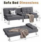 Shahoo Modern Linen Upholstered Convertible Folding Futon Sofa Bed - Image 2