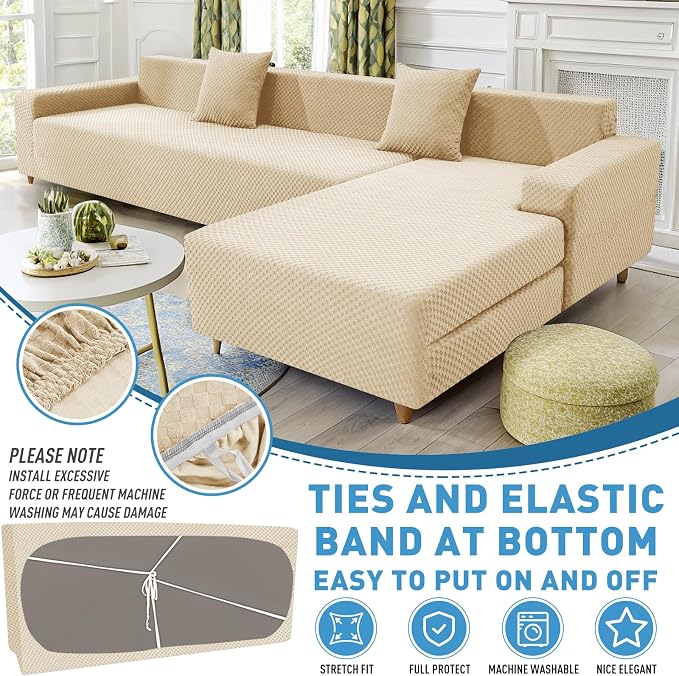 ZNSAYOTX Sectional Couch Covers, Stretch Jacquard Slipcovers - Image 4