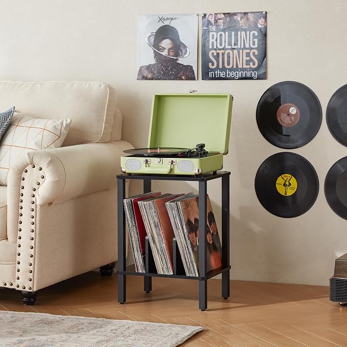 LELELINKY 2-Tier Bamboo Record Player Stand Set of 2 - Image 3