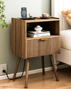 JOONEE Nightstand with Outlet, Modern Bedside Table with Storage Drawer and by JOONEE