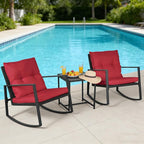 SUNCROWN 3 Piece Outdoor Rocking Bistro Set Black Wicker Furniture Porch Chairs - Image 2