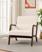 Garvee Mid-Century Modern Accent Chair, Sherpa Upholstery, Solid Wood Armchair by Garvee