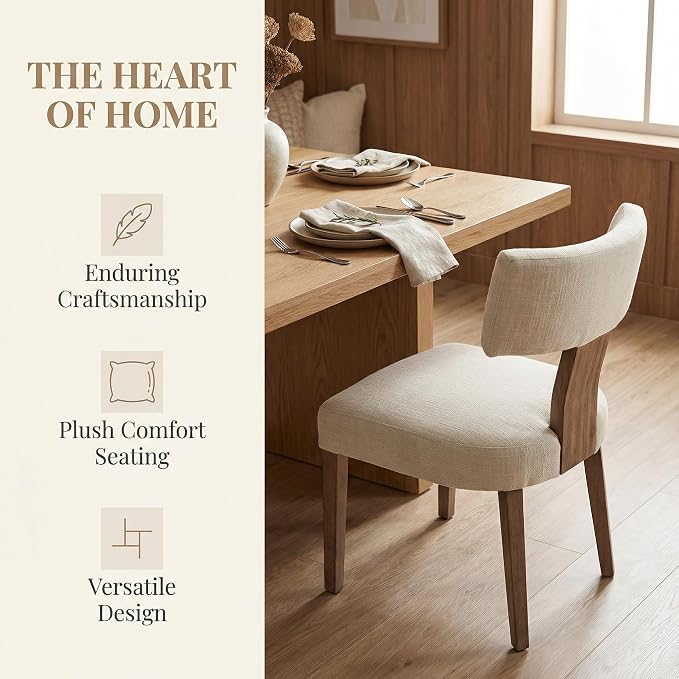HNY Mid Century Modern Dining Chairs Set of 4, Farmhouse Linen Fabric - Image 5