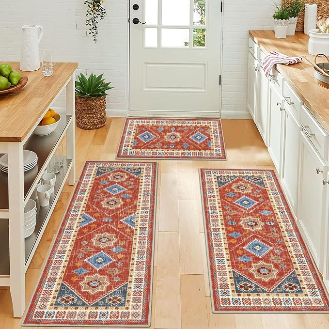 HEBE Boho Kitchen Rugs Set of 3, Non Slip Washable Kitchen Mats - Image 3