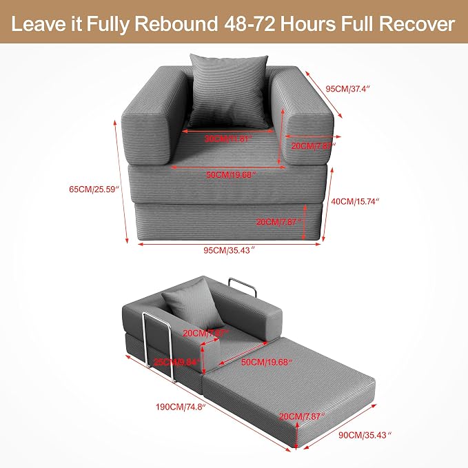 BSHOMGI 2-in-1 Floor Foldable Sofa Couch Convertible Sleeper Chaise Lounge - Image 2