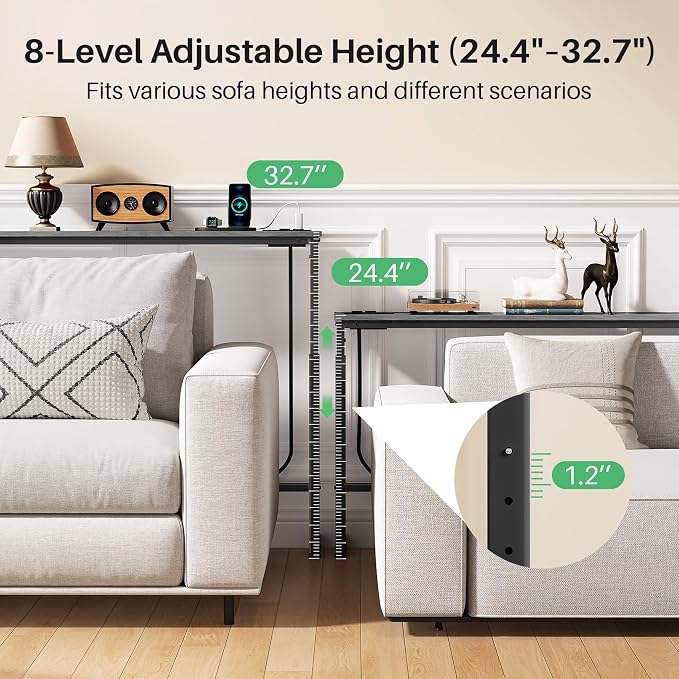 Kitstorack 2-Pack Dark Gray Console Table, 7.9" Deep Panel, Adjustable Height & - Image 4