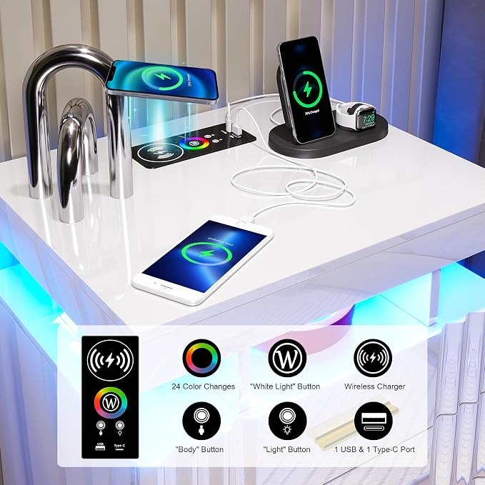 HNEBC LED Night Stand, Nightstand - Image 5