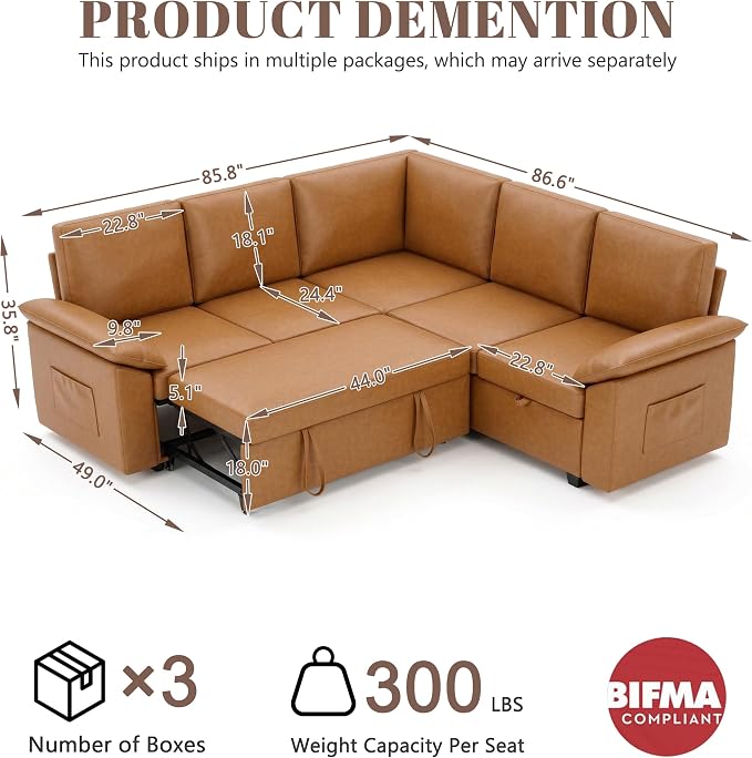 85 Inch Faux Leather Modular Sectional Sofa - Image 3
