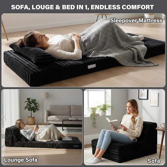Tiita Folding Sofa Bed Single Size, Convertible Sleeper Chair Mattress - Image 4