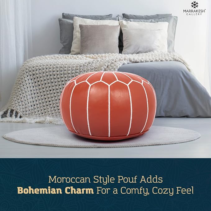 Marrakesh Gallery Genuine Leather Round Pouf Unstuffed - Image 3