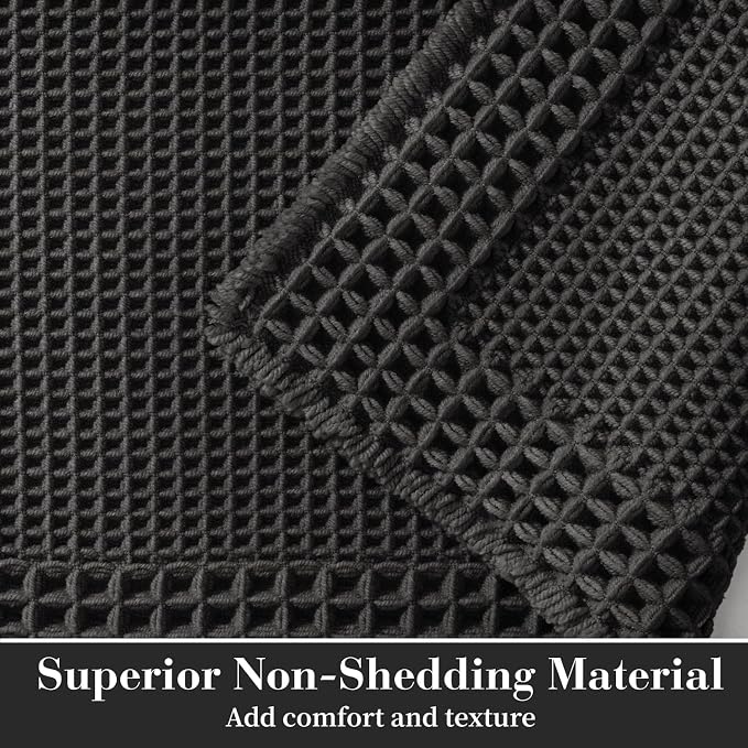 RESARE Waffle Bath Mat for Bathroom, Non Slip Bathroom Rugs 20"x32" Black | - Image 2