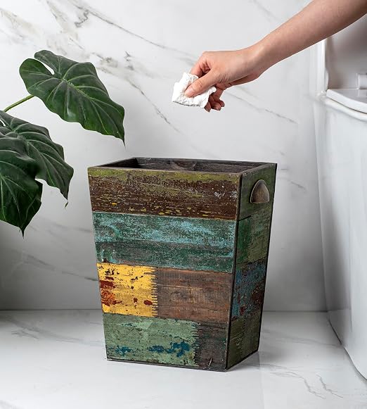 TIMRIS Small Wood Trash Can Wastebasket, Farmhouse Rectangular Garbage Can - Image 4