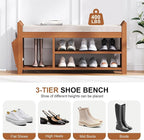 PETKABOO 39.4" Shoe Bench with Coat Rack Hidden Drawer and Side Holder - Image 5