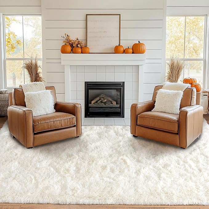 Pionblank 8x10 Rug for Living Room, Fluffy Large Area Rug, Cream White | Modern - Image 3