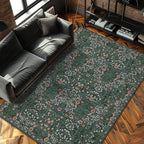 Vintage Green Living Room Rug, 6x9 Washable Area Rugs - Image 3