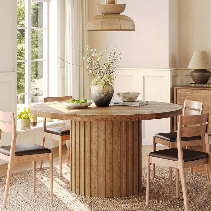 47" Solid Wood Dining Table for 4-6, Farmhouse Round Kitchen Table - Image 3