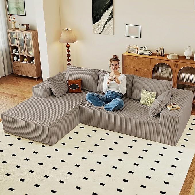 95" Cloud Sectional Couch with L-Shape Chaise, Modular Comfy Sofa Chaise Longue by ODUWA
