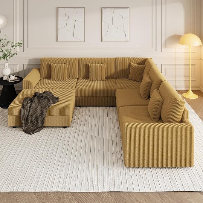 146" Modular Sectional Sofa, Oversized U Shaped Couch, Convertible Sleeper Sofa - Image 7