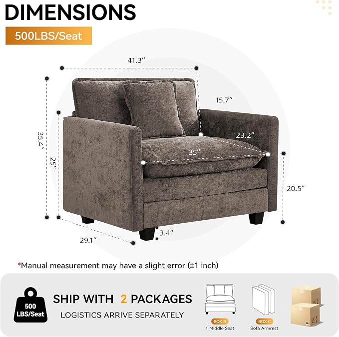 WUTUTUEE 41'' Modern Chenille Oversized Chair, Upholstered Accent Living Room - Image 2