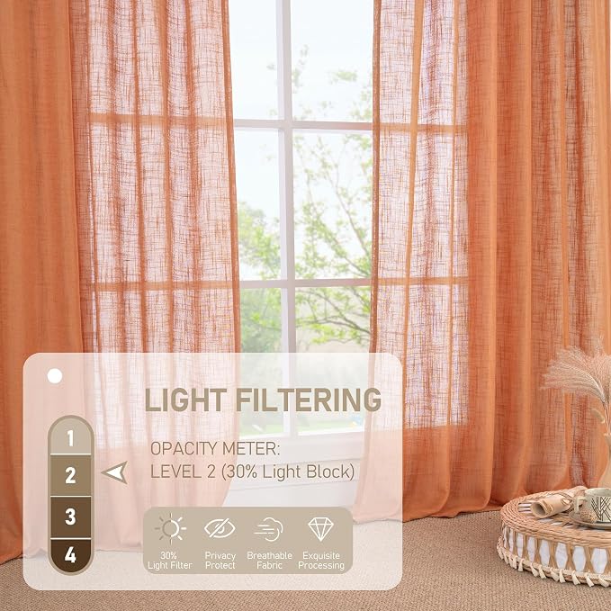 Semi Sheer Linen Curtains 45 Inches Long, Bronze Grommet Light Filtering Panels - Image 5