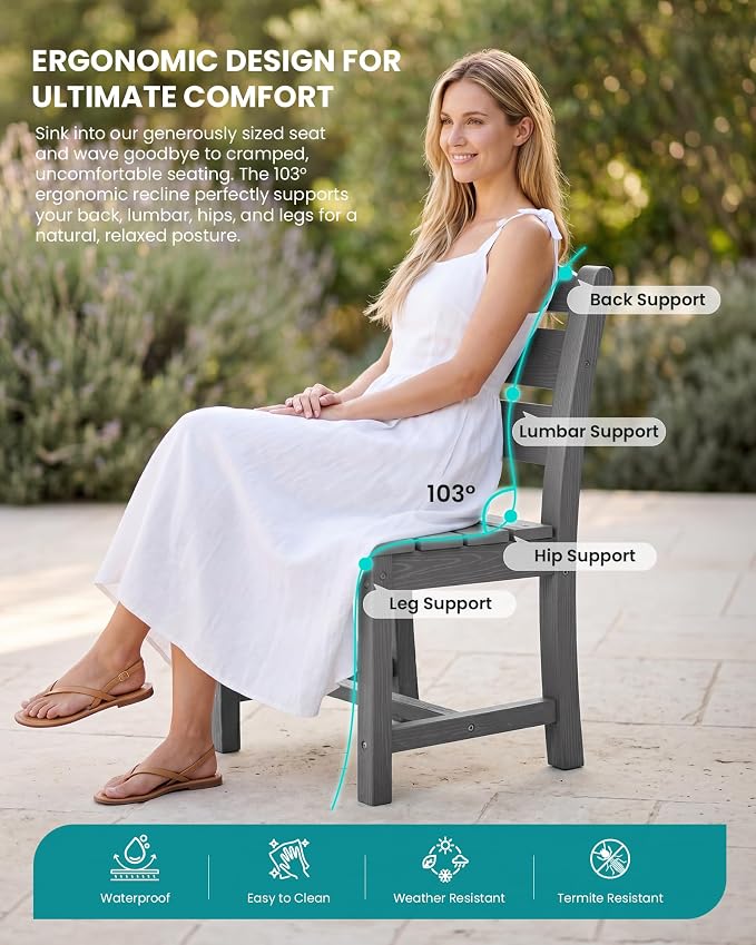 SERWALL HDPE Dining Set for 6: 1 Umbrella Hole Table, 4 Armless + 2 Armchairs. - Image 6