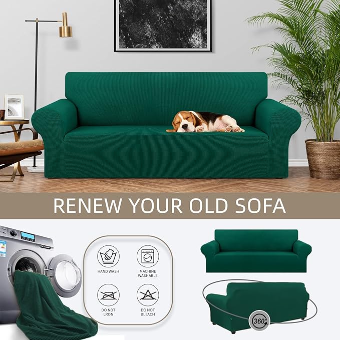 Stretch Couch Covers for Sofa, 3 Cushion Couch Slipcover, Hunter | 1-Piece - Image 3