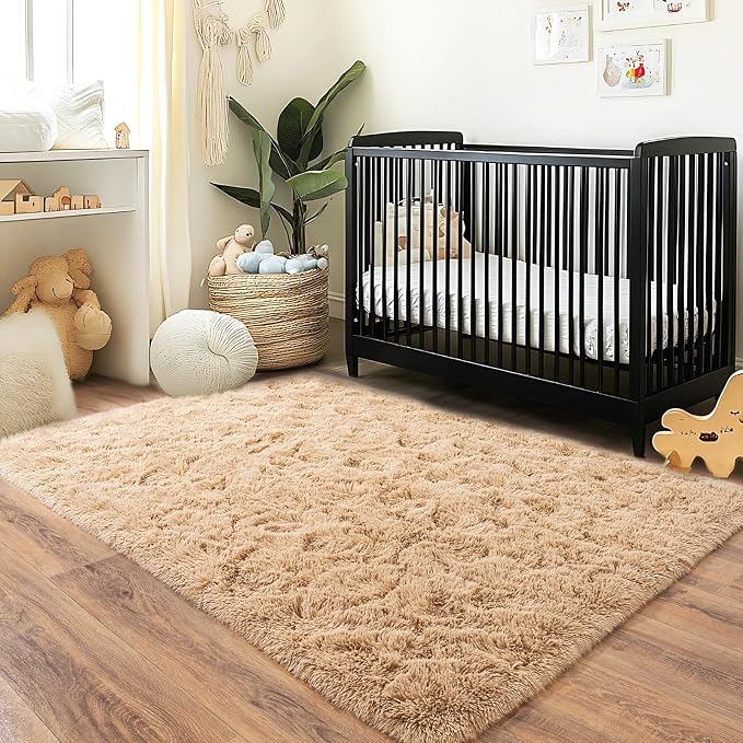 Pionblank Fluffy Area Rug for Bedroom 4x6, Indoor Plush Carpet, Camel | Shag - Image 4