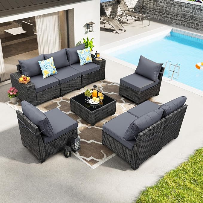 JOYURE 8 Pieces Patio Furniture Set All-Weather Outdoor Wicker Sectional - Image 7