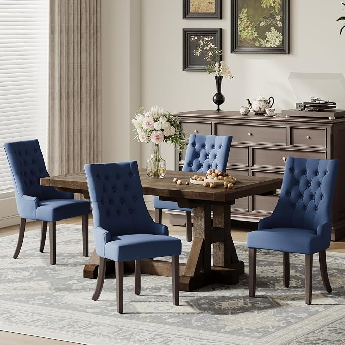 COLAMY Fabric Side Dining Chairs Set of 4, Wingback Upholstered Dining Room by COLAMYHOME