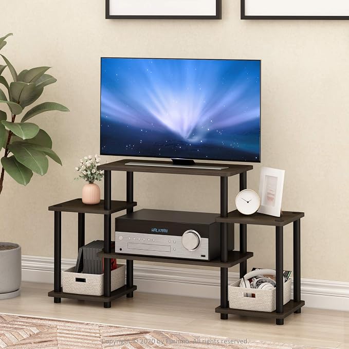 Furinno Turn-N-Tube No Tools Entertainment TV Stands, Dark Brown/Black - Image 2