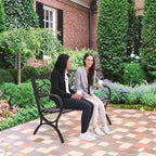 FDW Outdoor 50 Inches Garden Bench, Slatted Seat Armrests Floral Design Backres - Image 2