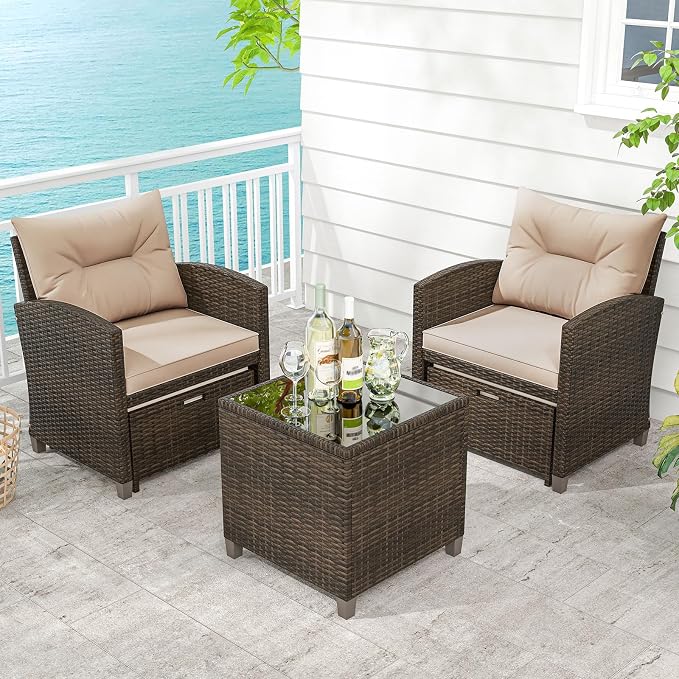 Tangkula 5 Pieces Patio Conversation Set, PE Wicker Rattan Outdoor Furniture Set - Image 2