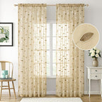 MIULEE Beige Sheer Curtains 2 Panels Embroidered Leaf Patterned, W52 x L96 | - Image 2