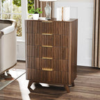 VINGLI Fluted Tall Dresser 5 Drawer Chest of Drawers, Walnut Wood Dresser - Image 8