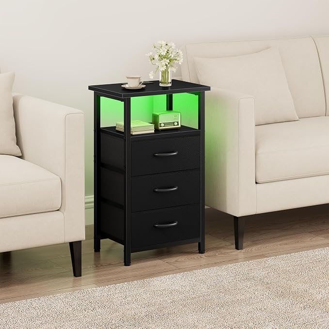 Vagusicc Night Stand with Charging Station, LED Nightstand - Image 4