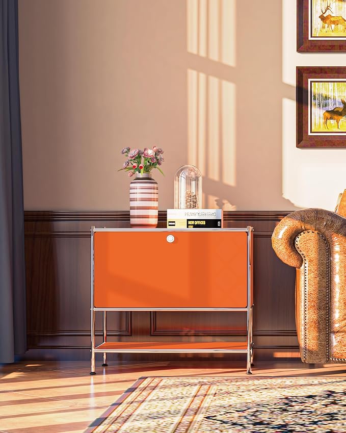 Metal Sidetable with Flap Door, 27.5" Height - Image 7