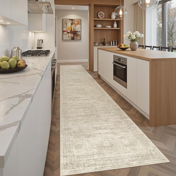 Soalmost Runner Rug 2x12 Washable Non-Slip Hallway Kitchen Runners Beige | - Image 2