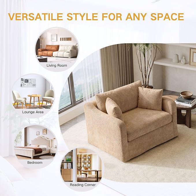 Oversized Armchair, 43.9" W Chenille Single Sofa Modern Upholstered Deep Seat - Image 7
