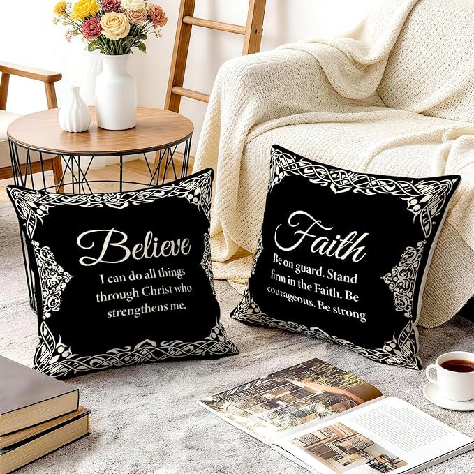 OBSEDE Black and White Bible Verse Decorative Throw Pillow Covers 18 × 18 in - Image 6