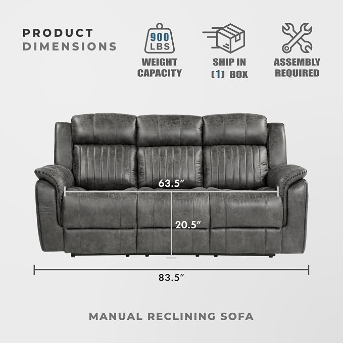 Lexicon 83.5" W Manual Double Reclining Sofa, Polished Microfiber Recliner Sofa - Image 4