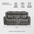 Lexicon 83.5" W Manual Double Reclining Sofa, Polished Microfiber Recliner Sofa - Image 4