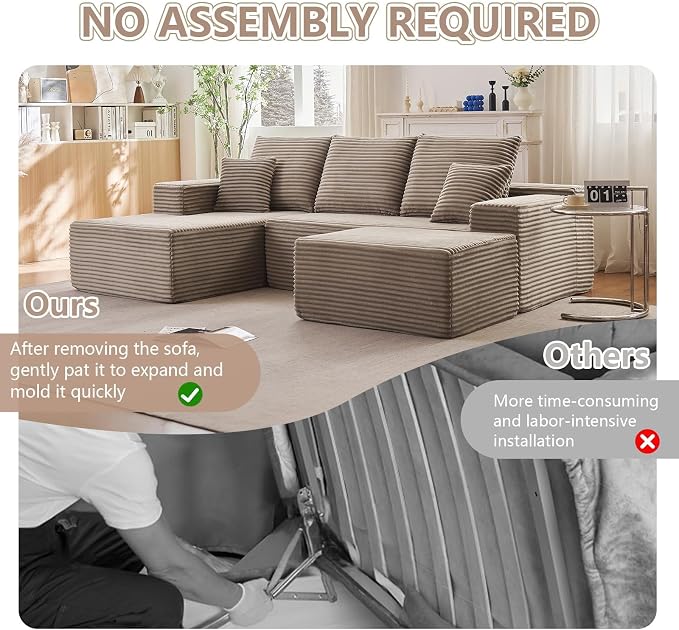 107" Cloud Modular Sectional Couches, Modern Convertible U Shaped Couch - Image 7