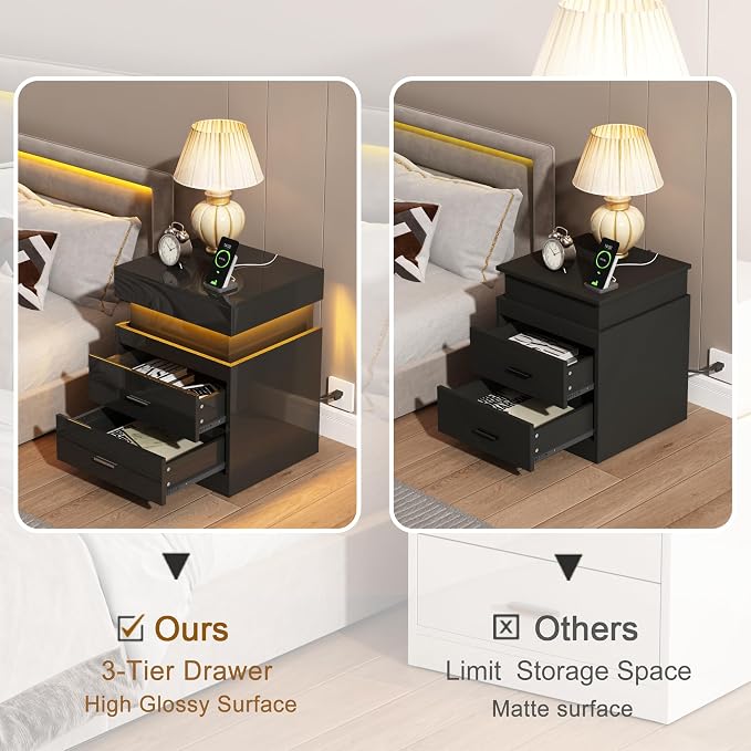 ChooChoo LED Nightstand Set of 2, Smart Night Standwith Charging Station and - Image 6